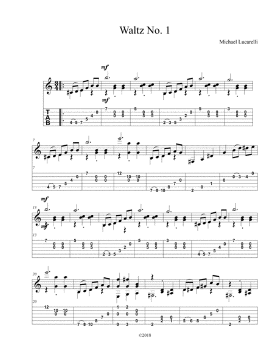 Waltz No. 1 Waltz No. 1 Classical Guitar scores gallery preview page 1