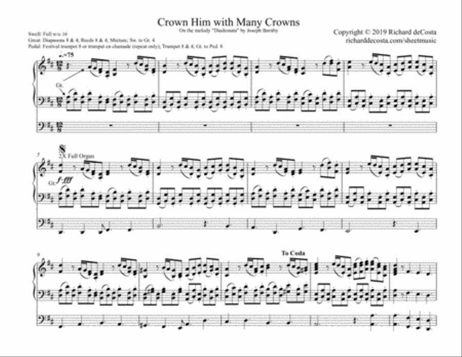 Crown Him with Many Cowns (Diademata) for Organ Organ Solo scores gallery preview page 1
