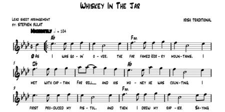 Whiskey In The Jar (The Dubliners, Thin Lizzy, Metallica) - Lead sheet (key of Ab)