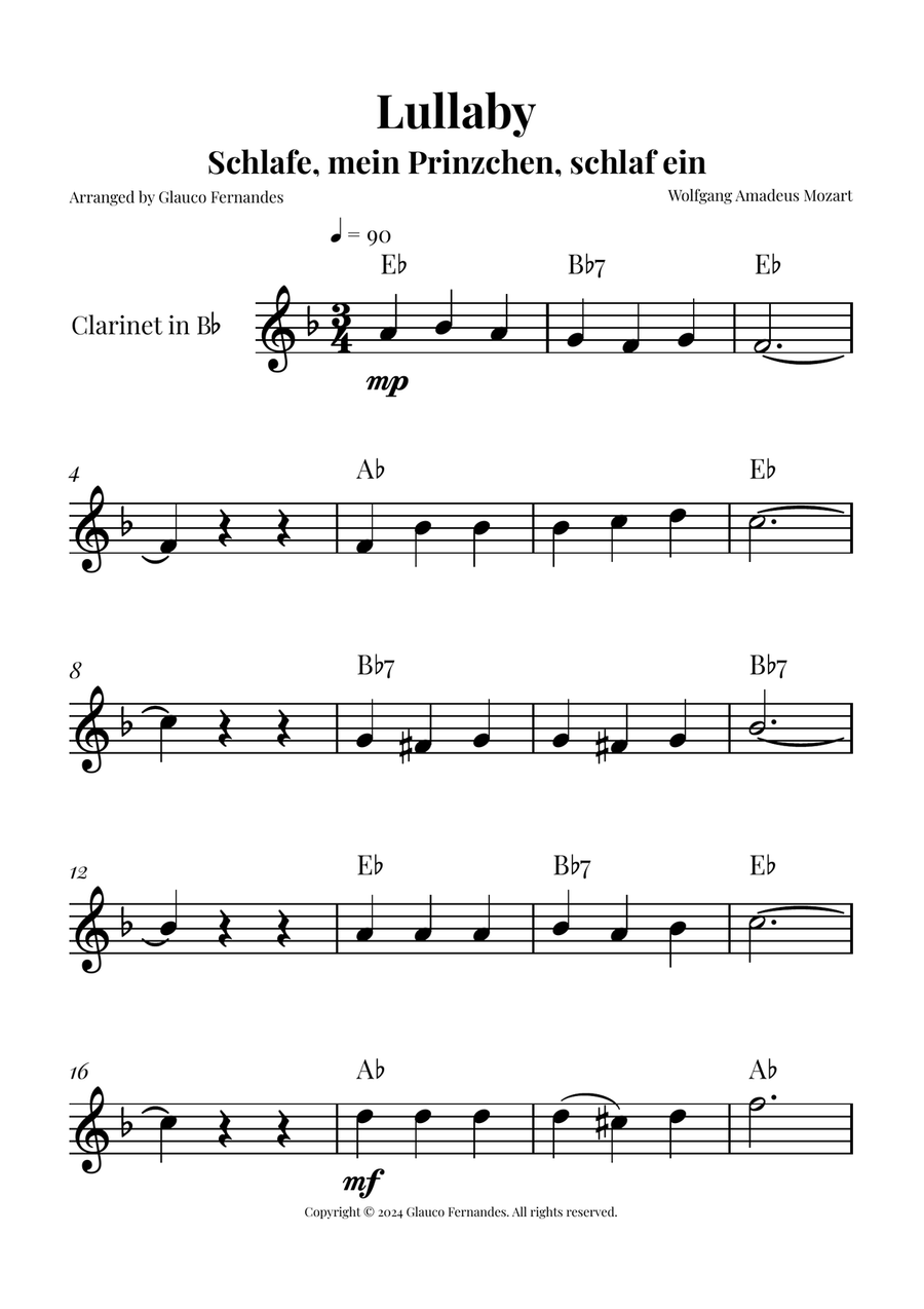 Mozart's Lullaby Chamber Music scores gallery preview page 1