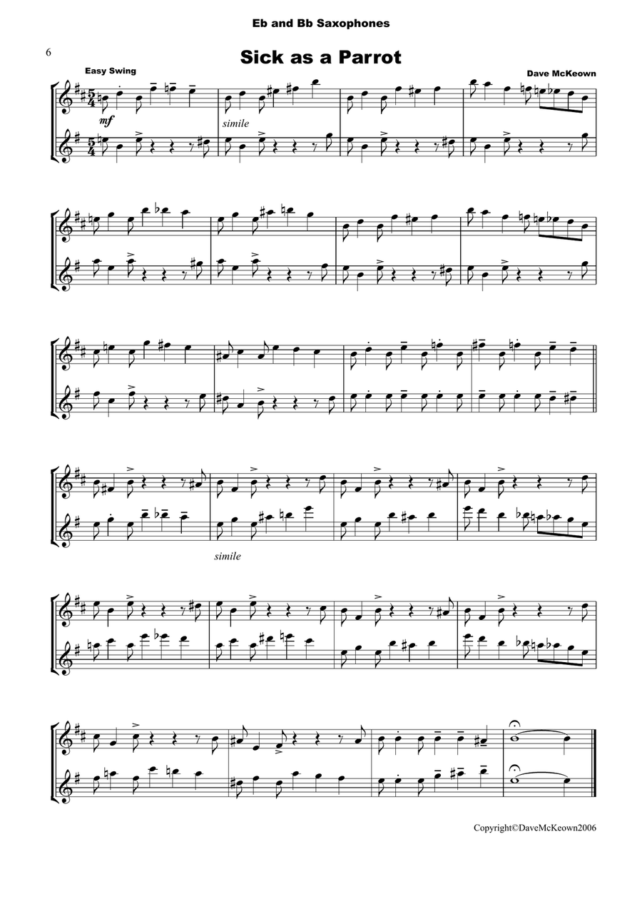 10 Blues Duets for Alto and Tenor Saxophone Woodwind Duet scores gallery preview page 6