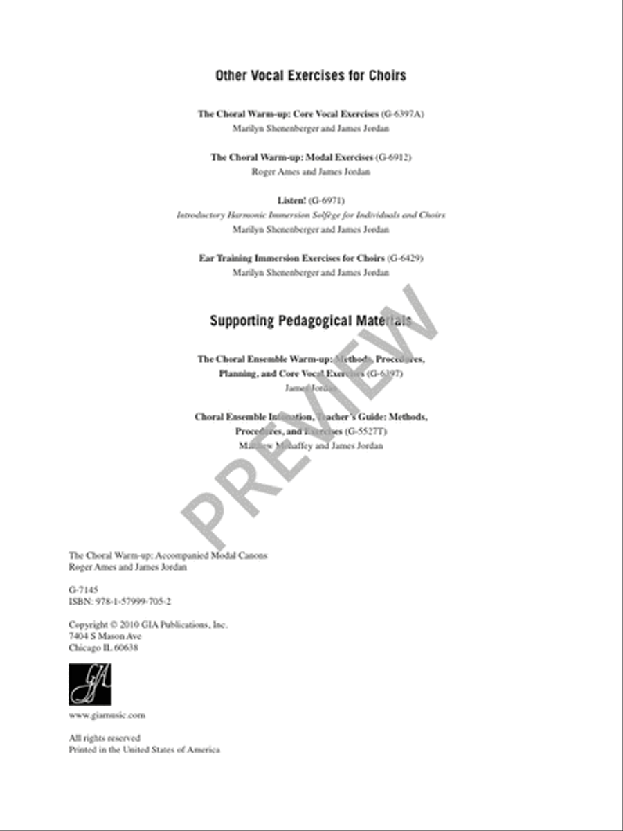 The Choral Warm-Up: Accompanied Modal Canons - Conductor's edition in Full Score with Teaching Objectives and CD Choir scores gallery preview page 4