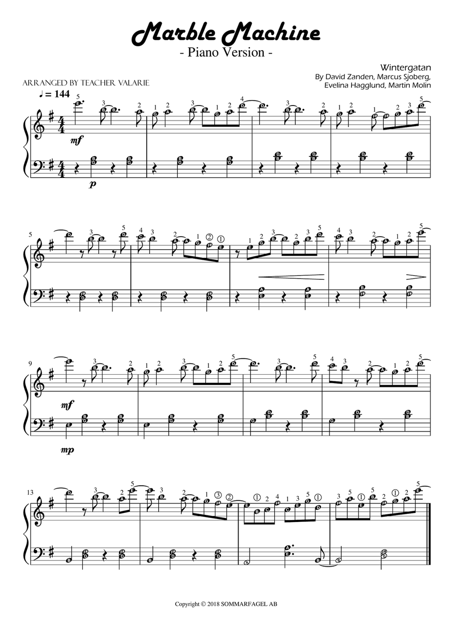 Marble Machine Marble Machine Piano, Vocal scores gallery preview page 1