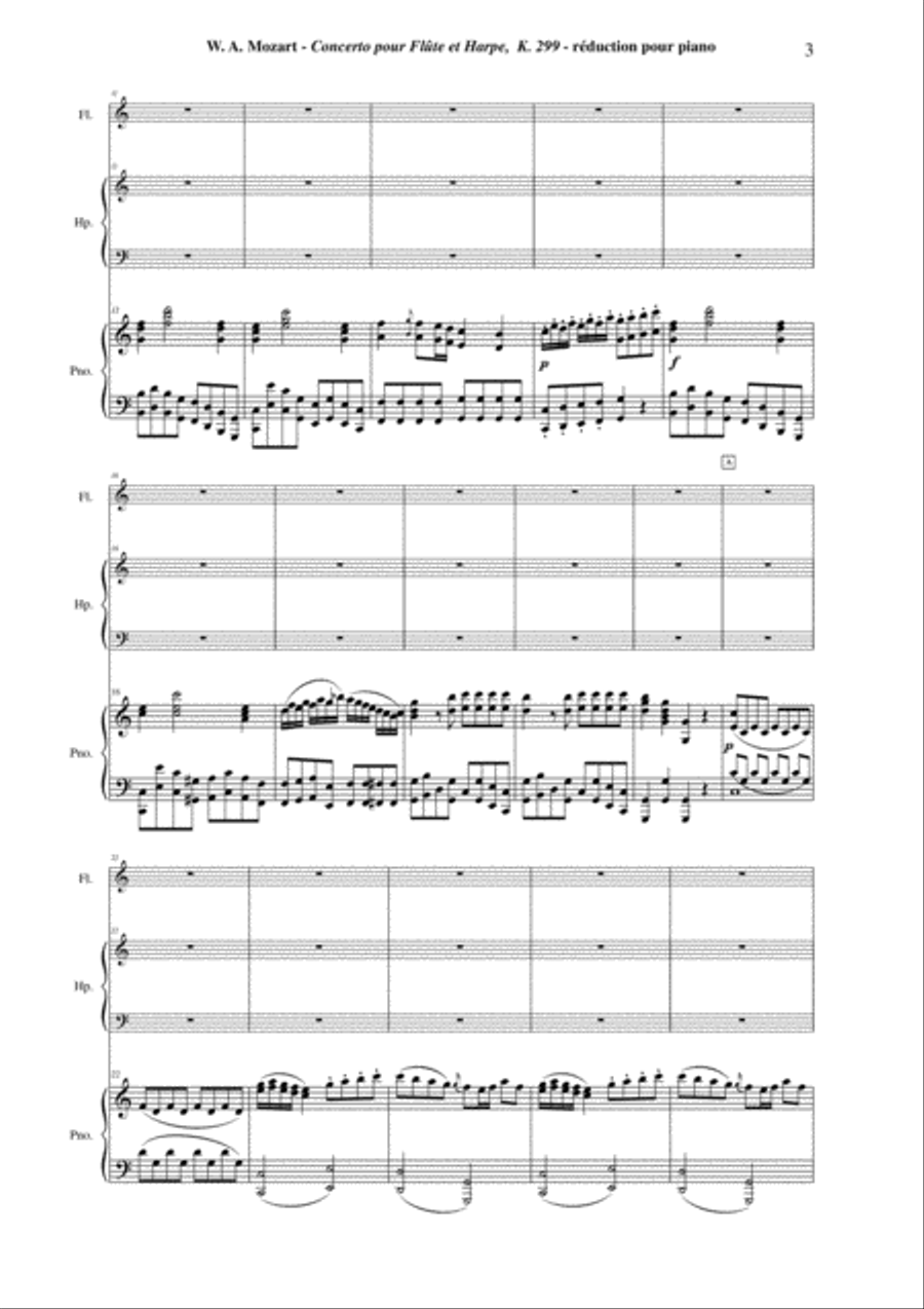 Wolfgang Amadeus Mozart: Concerto for flute and harp, K. 299, piano reduction and solo parts Flute scores gallery preview page 3