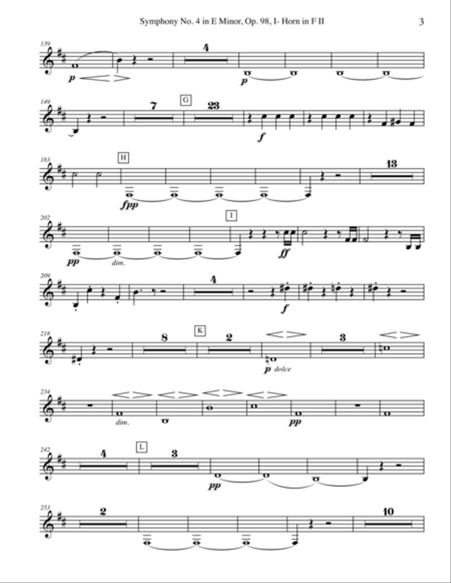 Brahms Symphony No. 4, Movement I - Horn in F 2 (Transposed Part), Op. 98 Horn Solo scores gallery preview page 3