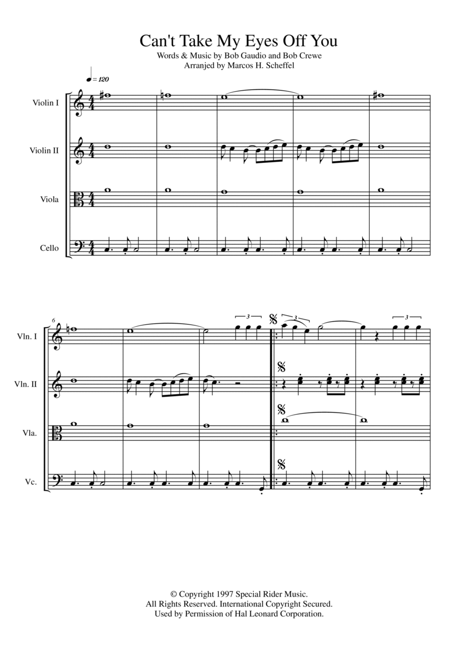 Can't Take My Eyes Off Of You String Quartet scores gallery preview page 1