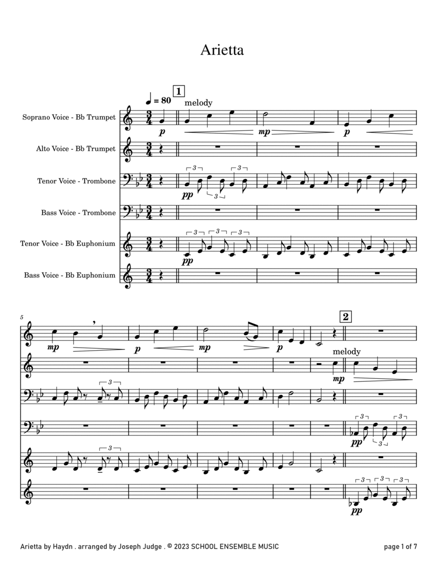 Arietta by Haydn for Brass Quartet in Schools Brass Quartet scores gallery preview page 1