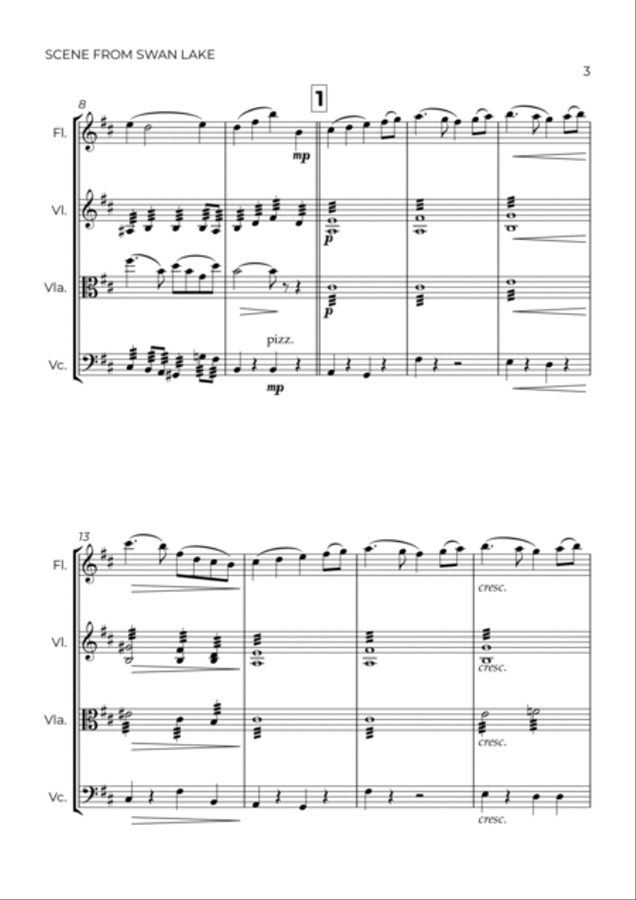 SCENE FROM SWAN LAKE - TCHAIKOVSKY – FLUTE, VIOLIN, VIOLA & CELLO Flute scores gallery preview page 3