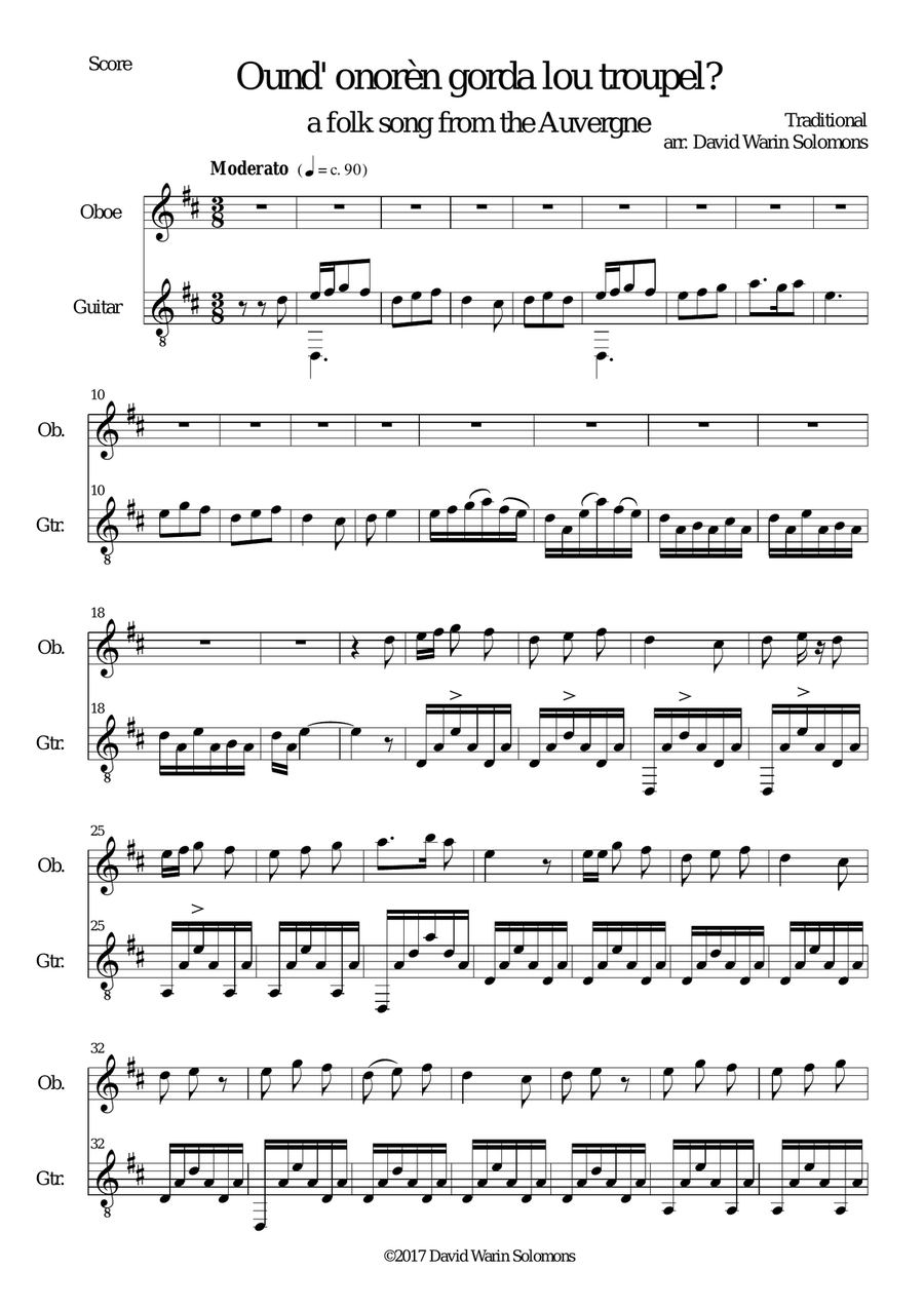 Ound' onoren (where shall we go) for oboe & guitar Oboe scores gallery preview page 1