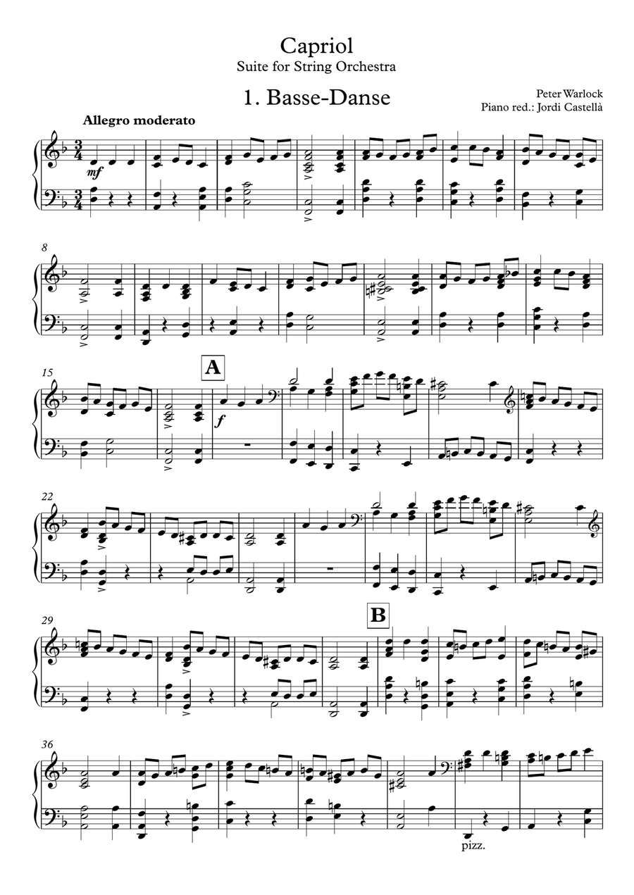 Capriol Suite, Piano Reduction for Solo Performance Piano Solo scores gallery preview page 1