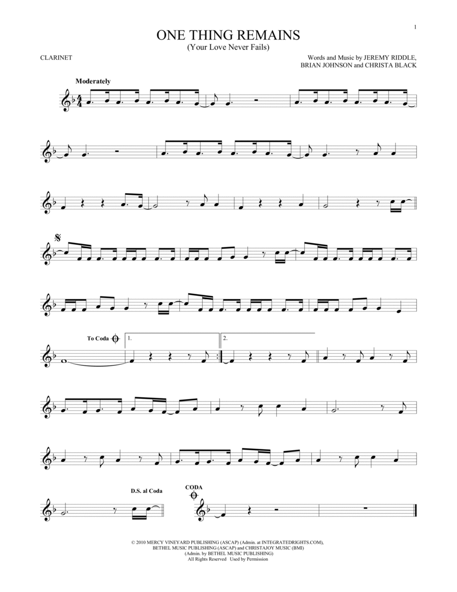One Thing Remains (Your Love Never Fails) Clarinet Solo scores gallery preview page 1