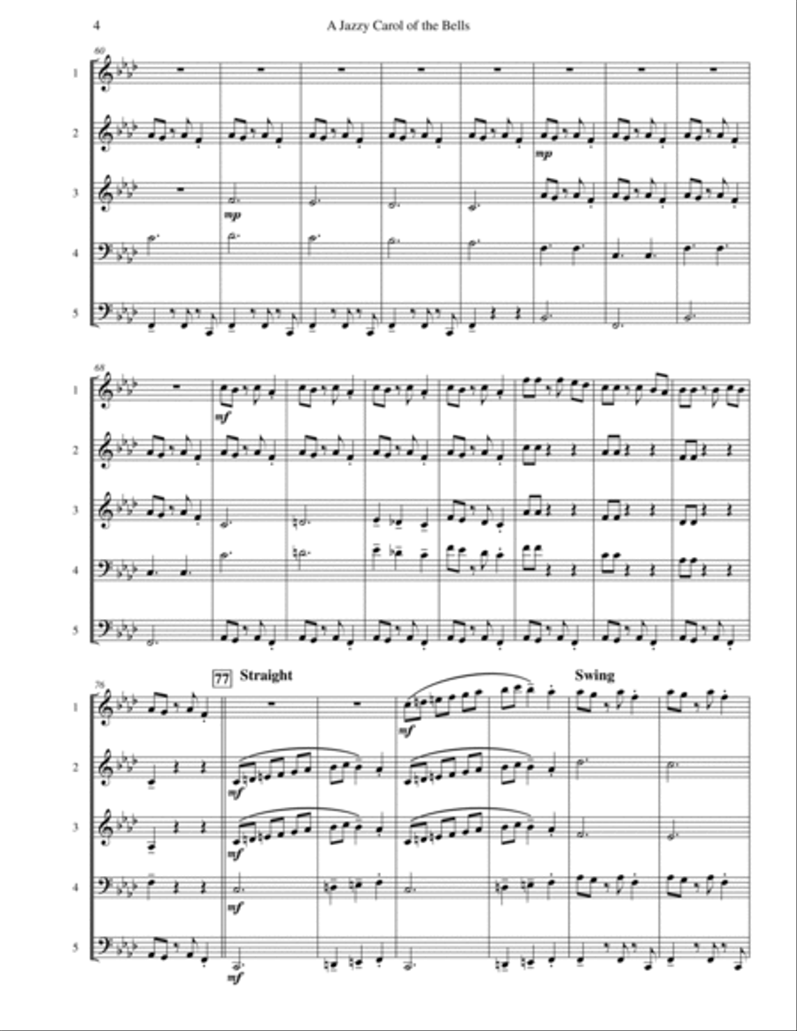 Carol of the Bells (Jazz Waltz for Mixed Quintet) Viola scores gallery preview page 5