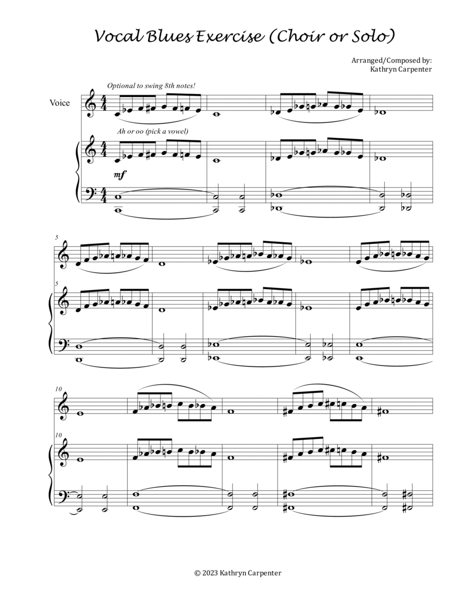 Vocal Blues Exercise (5 Note Exercise) Mezzo-Soprano Voice scores gallery preview page 1