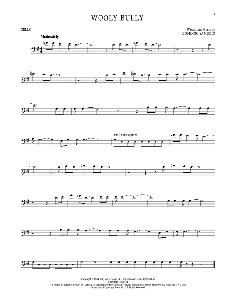 Wooly Bully Cello Solo scores gallery preview page 1