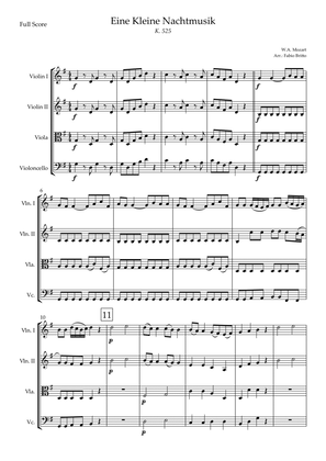 Eine kleine Nachtmusik (W.A. Mozart) for String Quartet (Simplified)