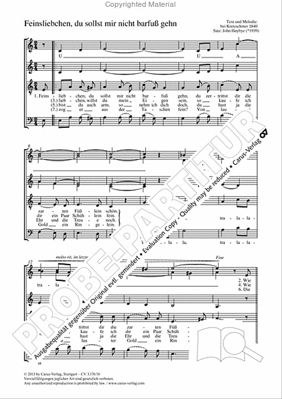 Feinsliebchen, du sollst mir nicht barfuss gehen SSATB scores gallery preview page 2