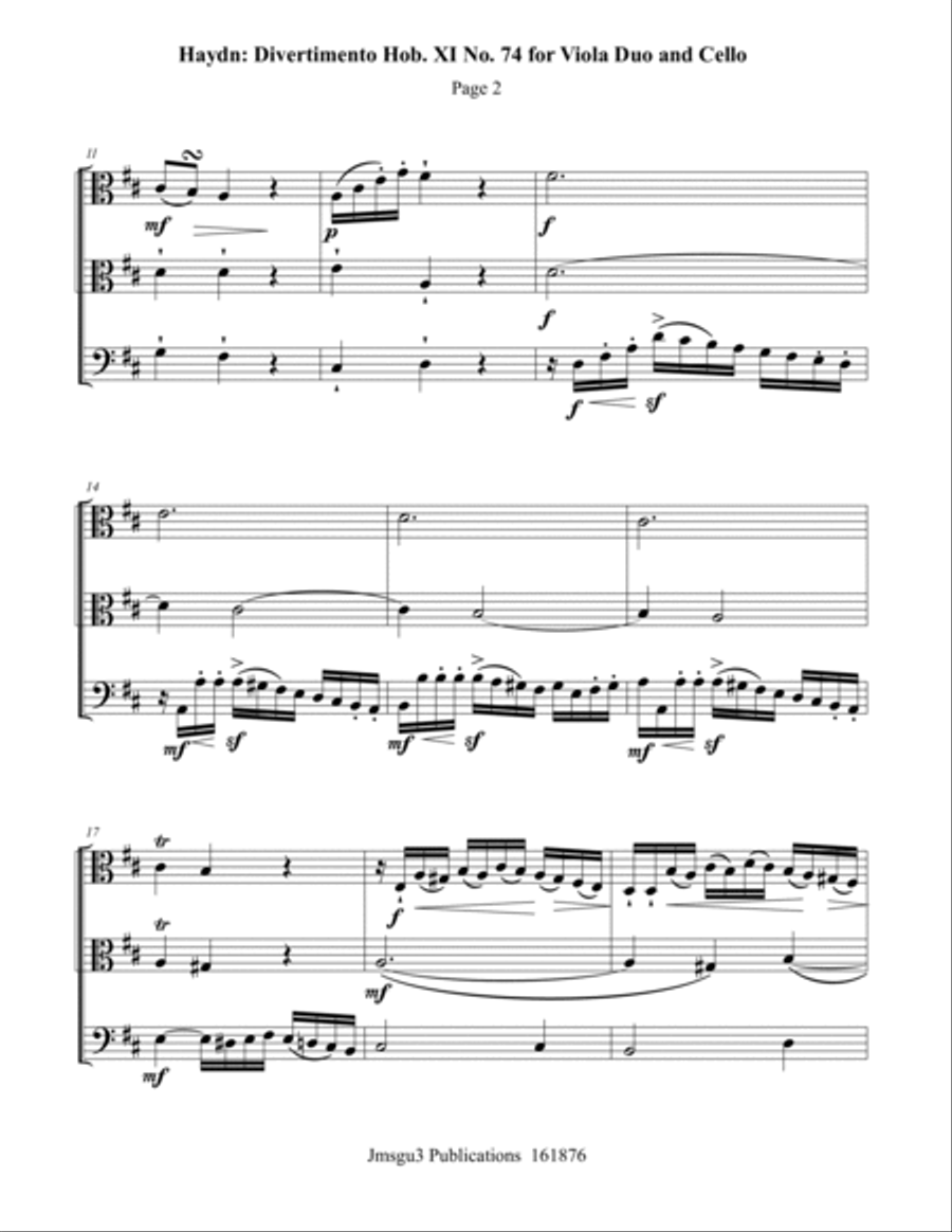 Haydn: Divertimento No. 74 for Viola Duo & Cello String Trio scores gallery preview page 2