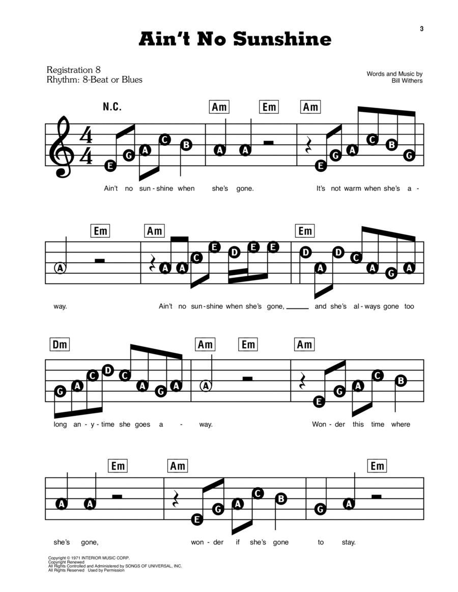 Ain't No Sunshine Electronic Keyboard scores gallery preview page 1