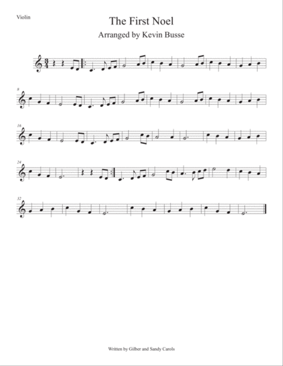 The First Noel (Easy key of C) Violin Violin Solo scores gallery preview page 1