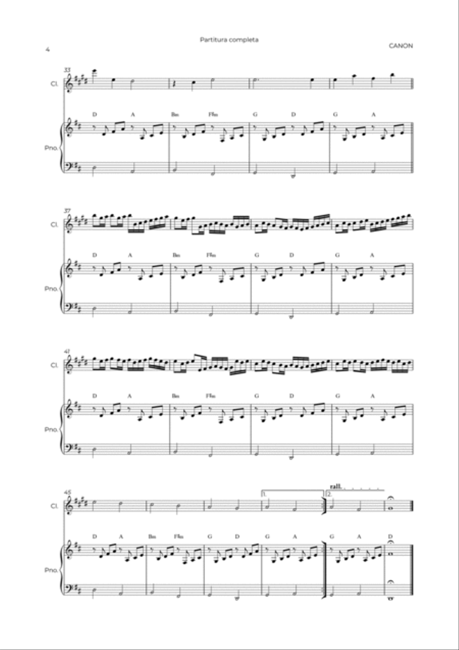 CANON IN D - CLARINET & PIANO Clarinet Solo scores gallery preview page 4