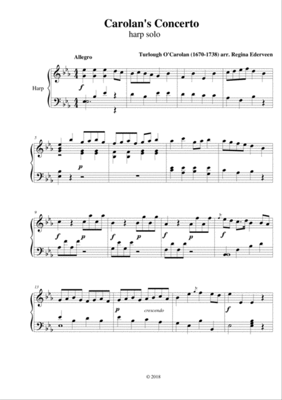 Carolan's Concerto - lever harp solo Celtic Harp scores gallery preview page 1