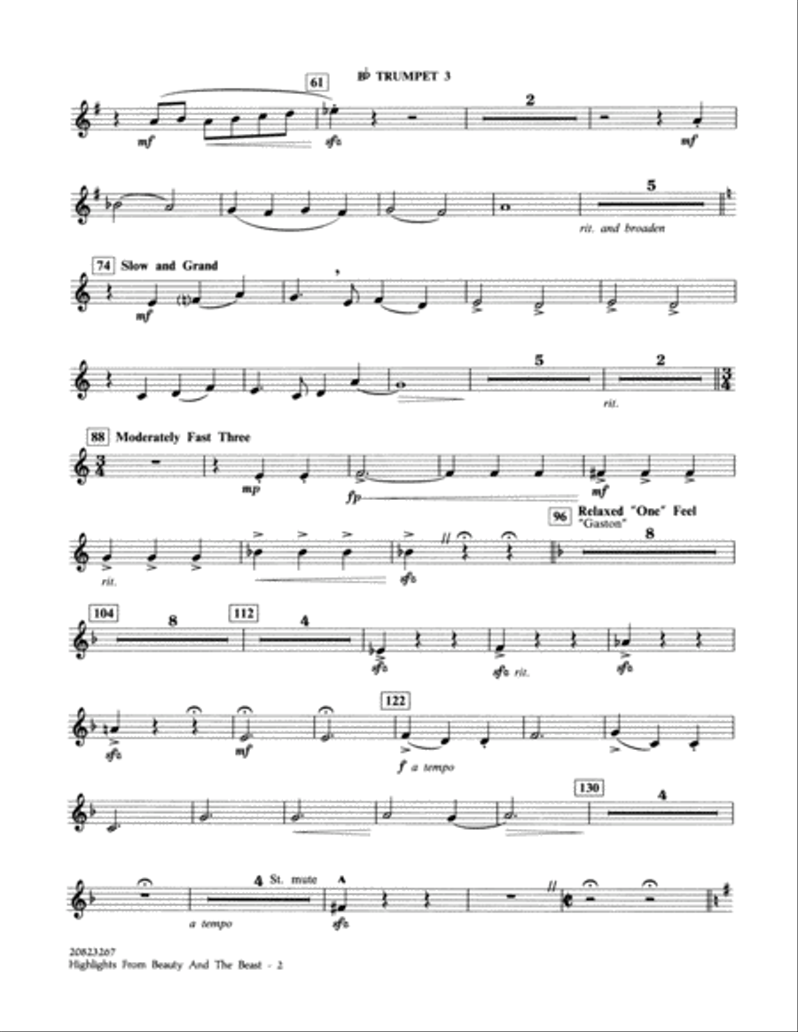 Highlights from Beauty and the Beast - Bb Trumpet 3 B-Flat Trumpet scores gallery preview page 2