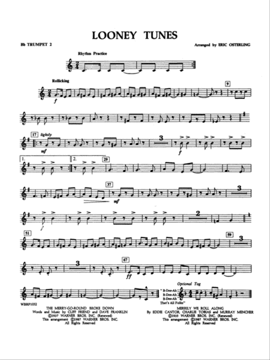 Looney Tunes: 2nd B-flat Trumpet Concert Band scores gallery preview page 1