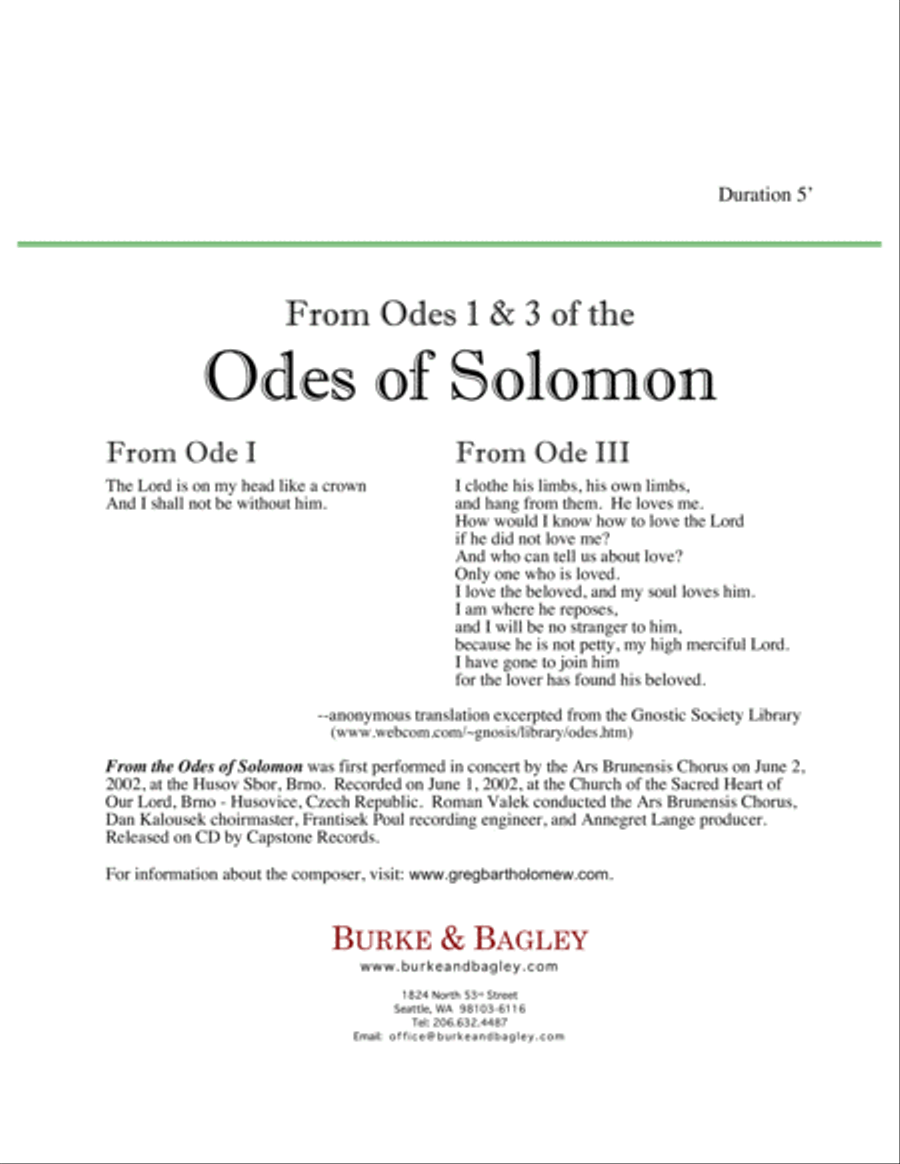 From Odes 1 & 3 of the Odes of Solomon 4-Part scores gallery preview page 2