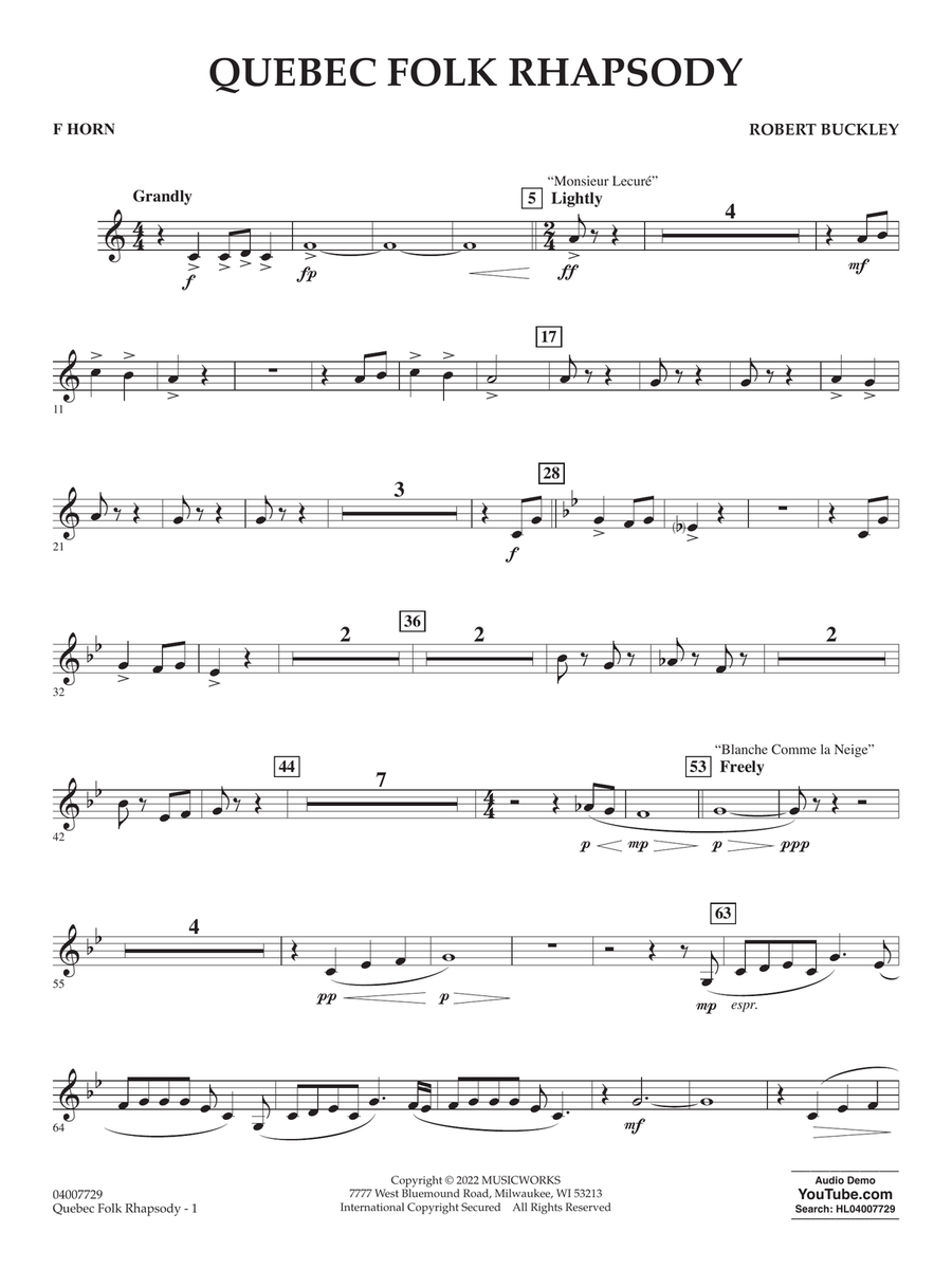 Quebec Folk Rhapsody - F Horn