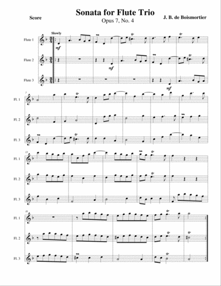 Flute Sonata, Opus 7 No 4 Flute Trio scores gallery preview page 1