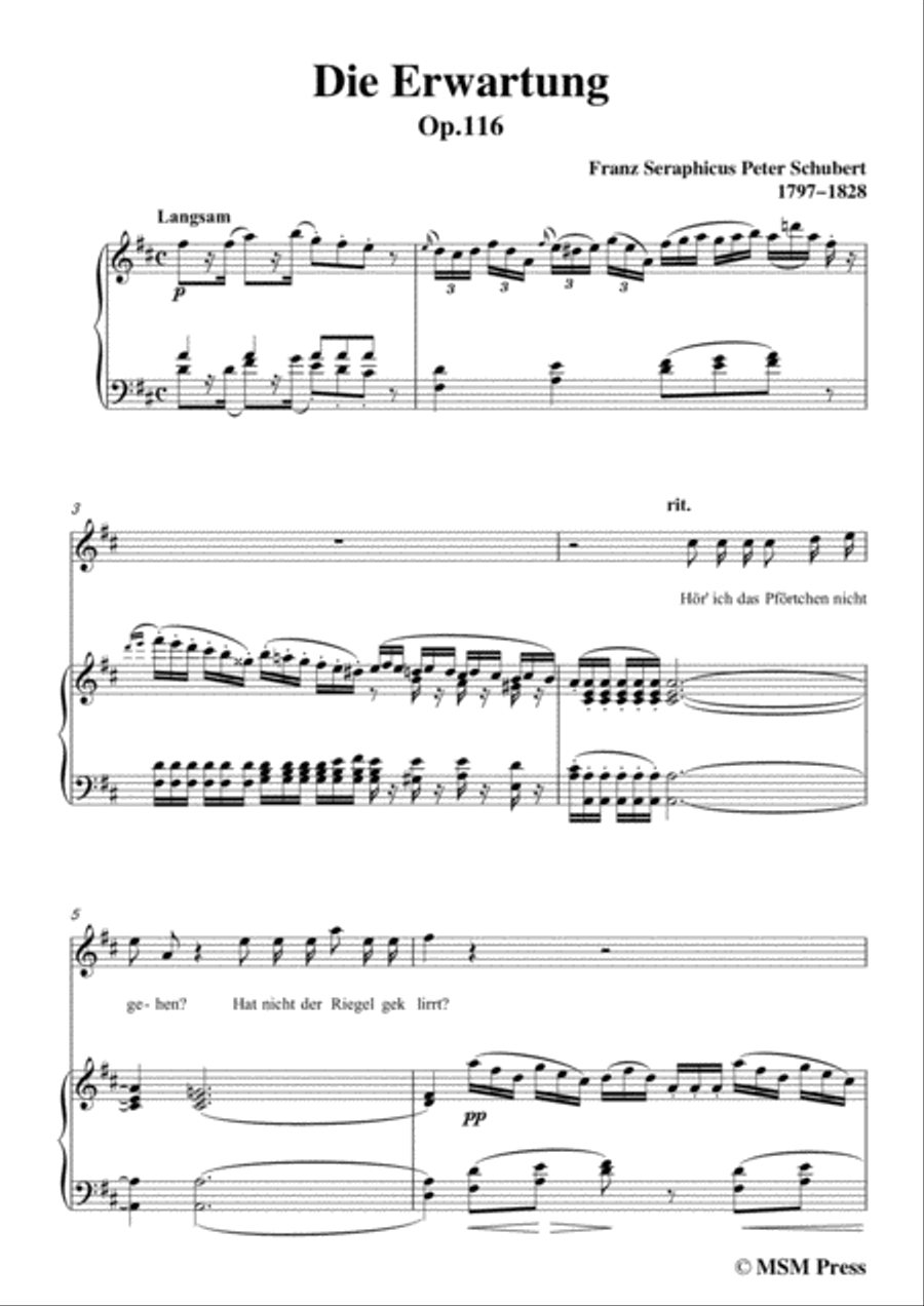 Schubert-Die Erwartung,Op.116,in D Major,for Voice&Piano Voice scores gallery preview page 3