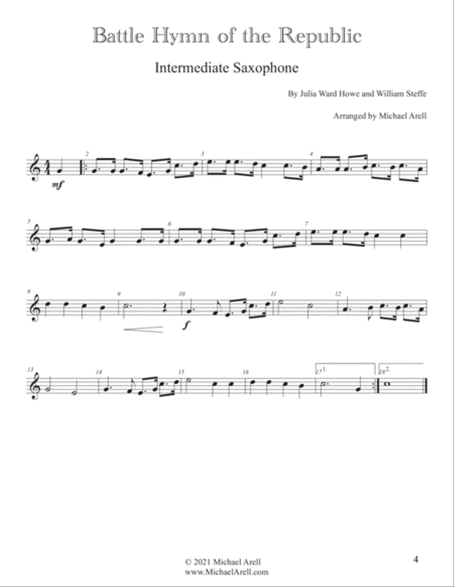 4 Intermediate Patriotic Songs for Saxophone Woodwind Quartet scores gallery preview page 4