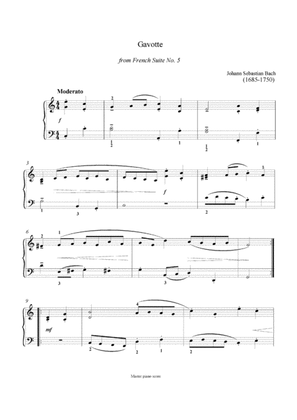 Book cover for Bach - Gavotte from French Suite No. 5 (Easy piano arrangement)