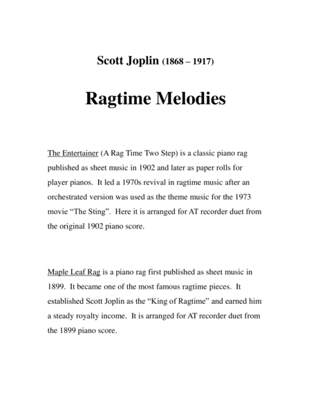 Three Joplin Rags for Recorder Duet image number null