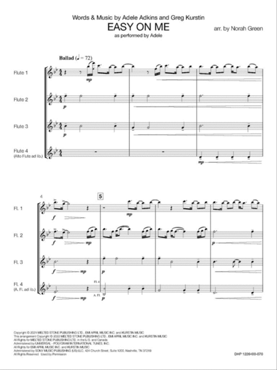 Easy On Me Flute Quartet scores gallery preview page 3