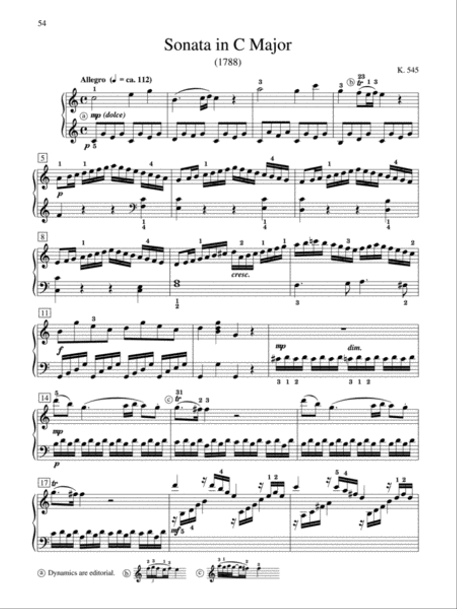 Mozart -- Selected Intermediate to Early Advanced Piano Sonata Movements