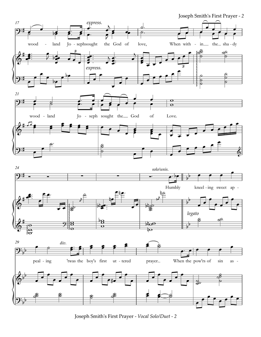 Joseph Smith's First Prayer- Male Solo/Optional Duet - Arr. by Kathleen Holyoak Piano, Vocal, Guitar scores gallery preview page 3