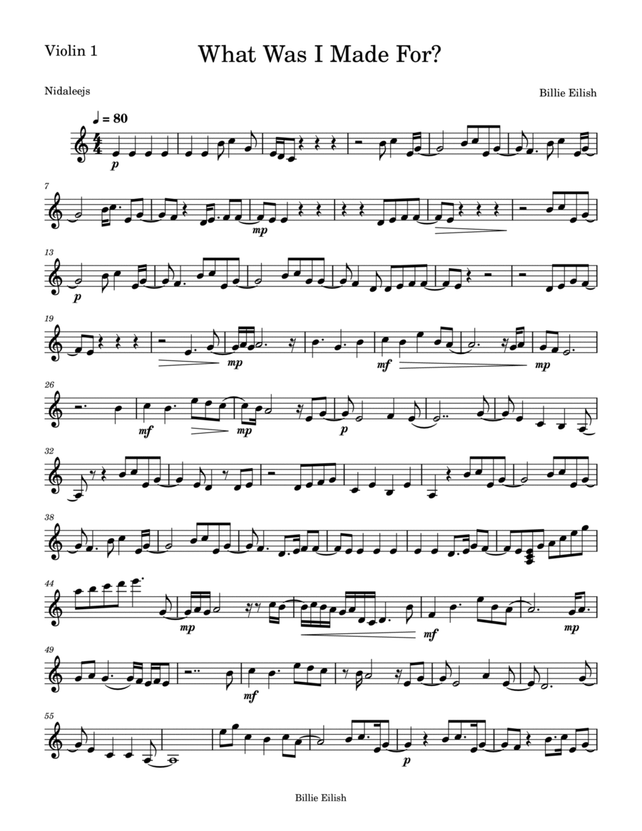 What Was I Made For? String Quartet scores gallery preview page 1