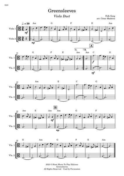 Greensleeves - Viola Duet - W/Chords (Full Score and Parts) image number null