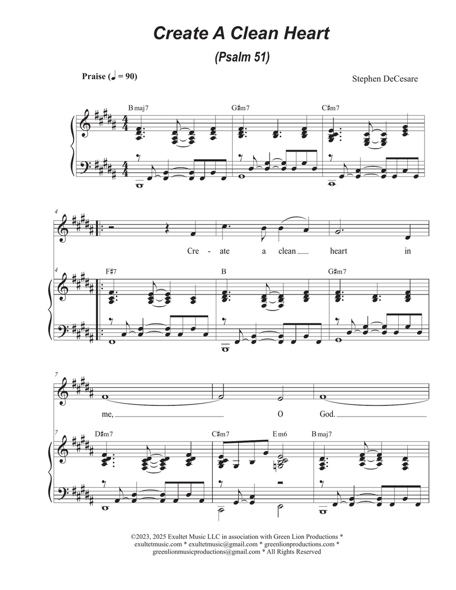 Create A Clean Heart (Psalm 51) (Vocal solo) Piano, Vocal scores gallery preview page 1