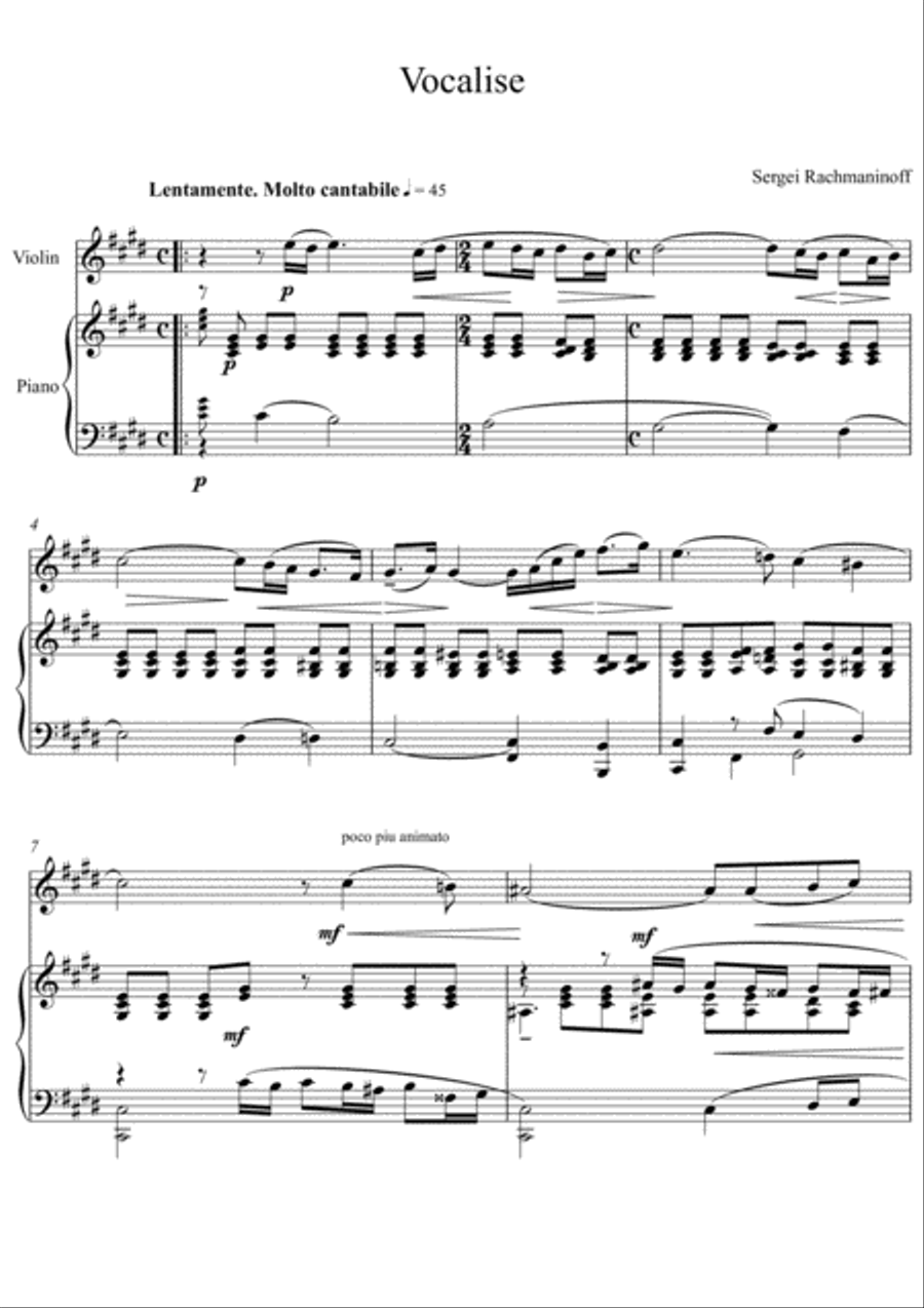 Sergei Rachmaninoff - Vocalise (Violin Solo) Sergei Rachmaninoff - Vocalise (Violin Solo) Violin Solo scores gallery preview page 1