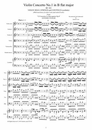 Vivaldi - Violin Concerto No.1 in B flat major Op.4 RV 383 for Violin solo, Strings and Continuo