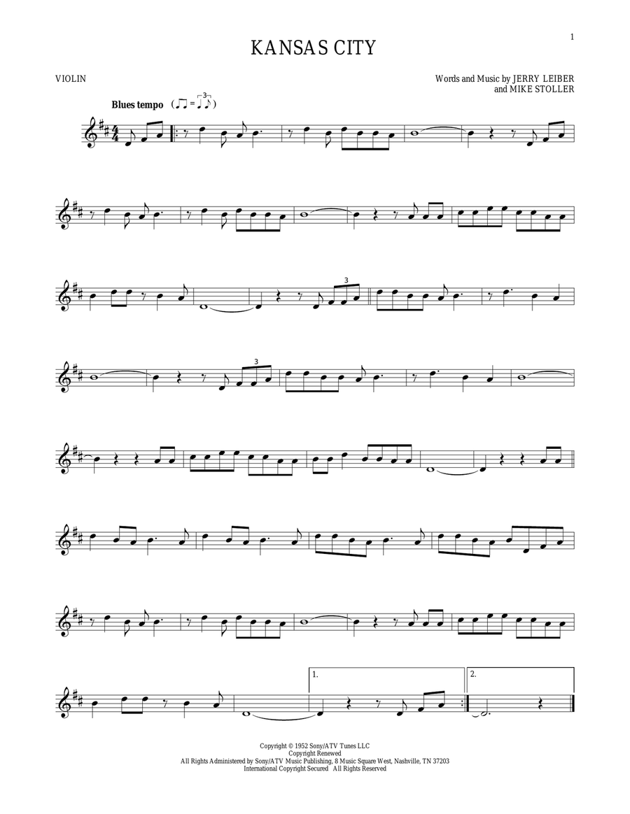 Kansas City Violin Solo scores gallery preview page 1