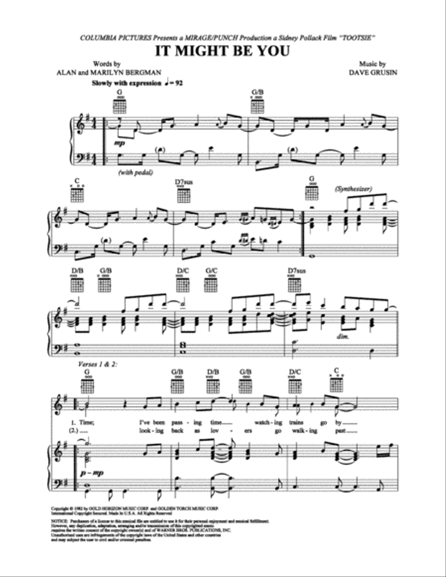 It Might Be You Piano, Vocal, Guitar scores gallery preview page 1