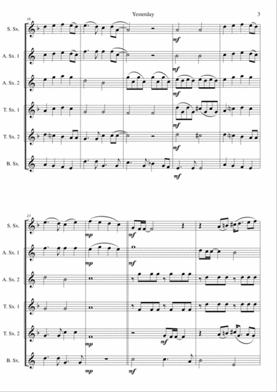 Yesterday Yesterday Tenor Saxophone scores gallery preview page 3