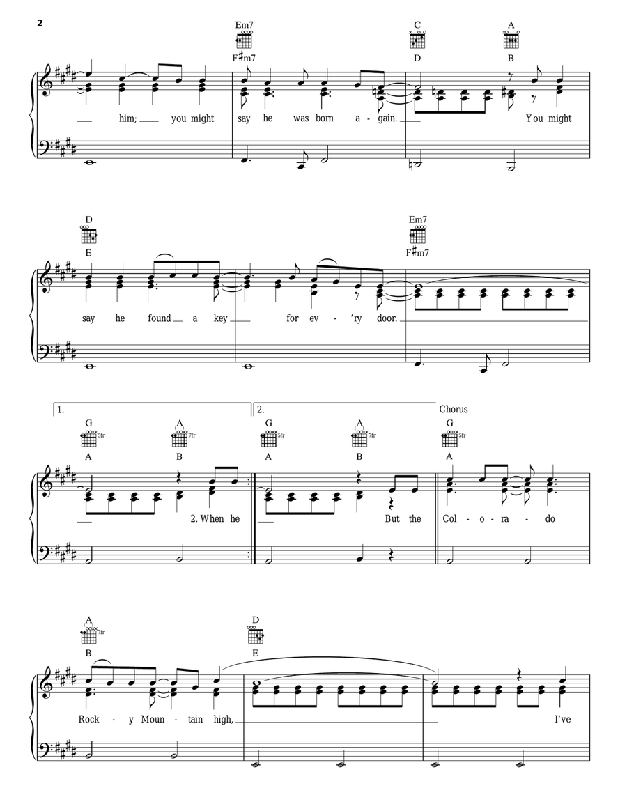 Rocky Mountain High Piano, Vocal, Guitar scores gallery preview page 2
