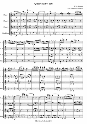 Book cover for Mozart - Quartet KV 156 - Presto - version for Flute Quartet or Flute Choir