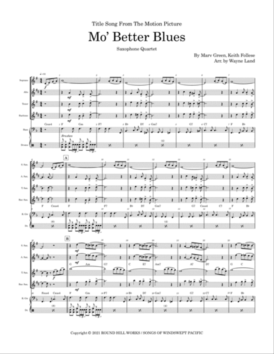 Mo Better Blues Saxophone Quartet scores gallery preview page 2
