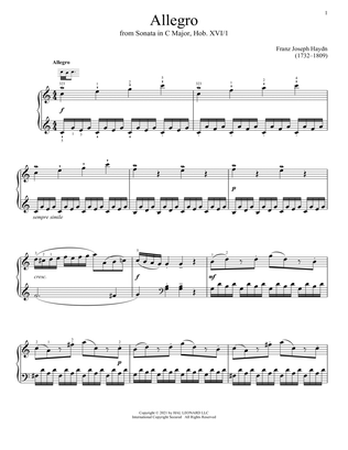 Book cover for Sonata In C Major, Hob. XVI: 1