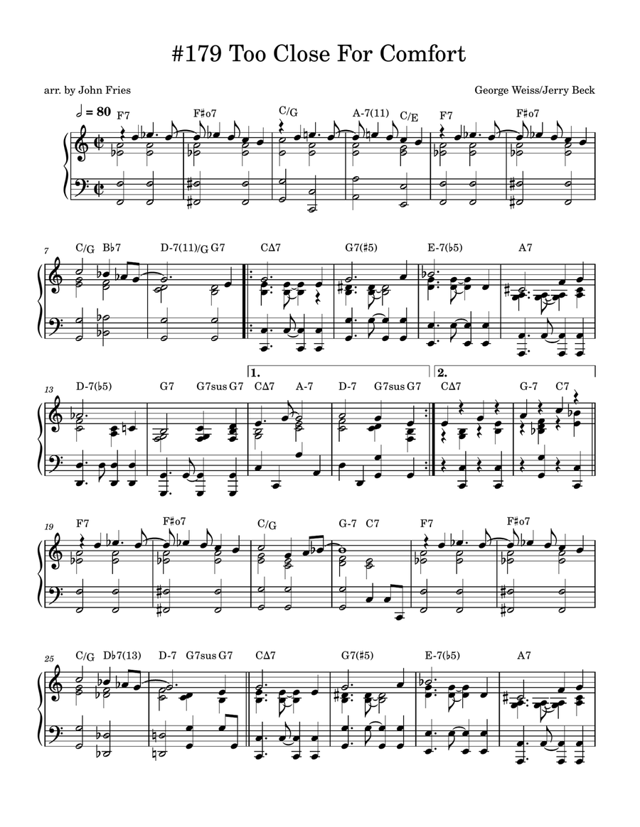Too Close For Comfort Piano Solo scores gallery preview page 1